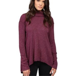 We The Free Split Back Turtleneck Tunic Top Plum Purple Small Marled Long Sleeve